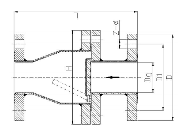 立式球形襯膠止回閥結(jié)構(gòu)示意圖