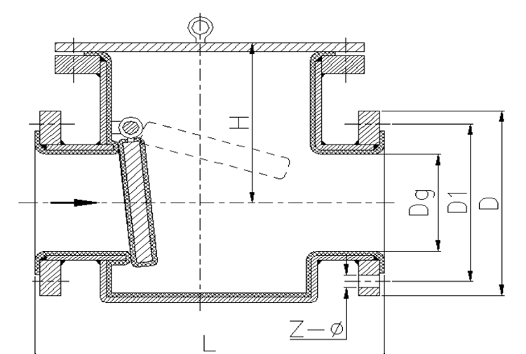 臥式襯膠止回閥結(jié)構(gòu)示意圖