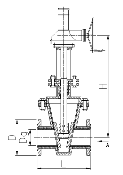 Z342J蝸輪襯膠閘板閥結(jié)構(gòu)示意圖